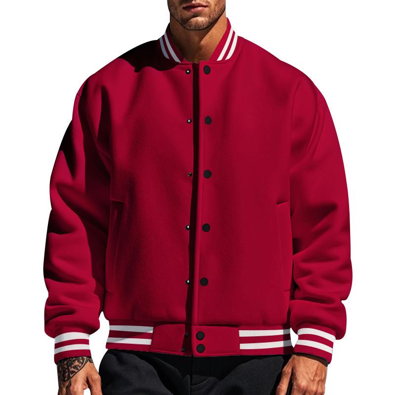 Casual men's baseball jacket with stand-up collar