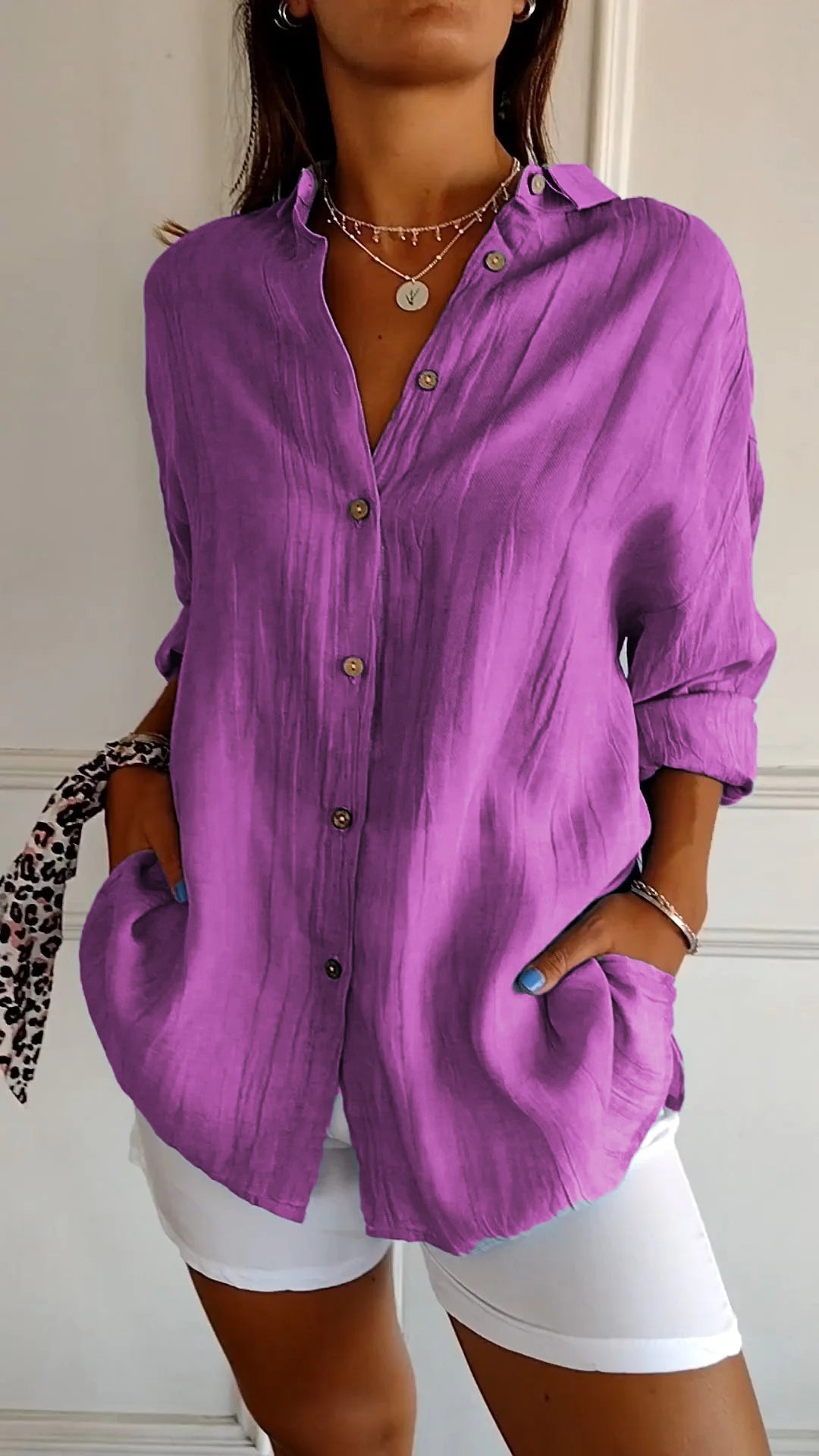 Lightweight Women's Button Down Shirt With Breathable Fabric For Office Or Casual Wear