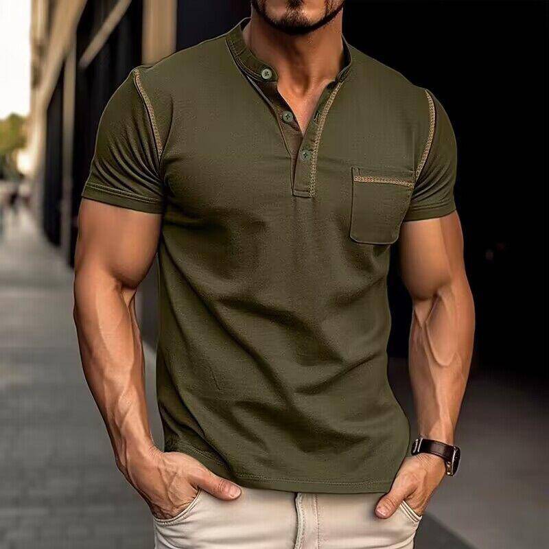 Mens Muscle Fit Henley Shirt Tight For Confident Men Bold Silhouette Versatile Edge