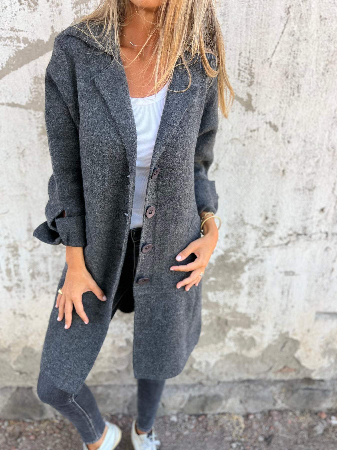 Jill Casual Long Coat With Lapels For Women Everyday Chic