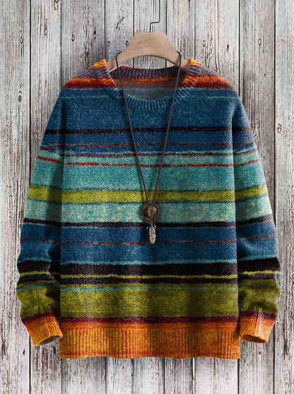 Casual knitted sweater with vintage striped print