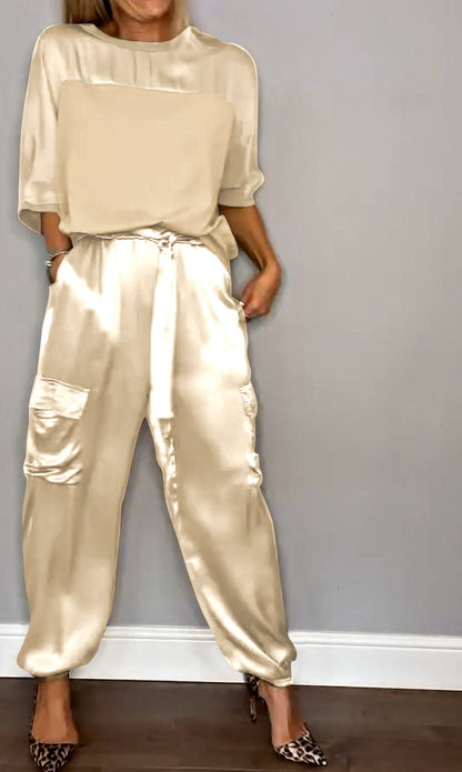 Lina Satin Set For Women Luxurious Soft Satin Flowing Sleeves And Tailored Pants