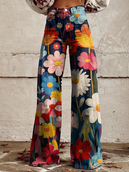 Konok Floral Print Wide Leg Pants For Women Trendy Comfortable Fit Vibrant Everyday Wear