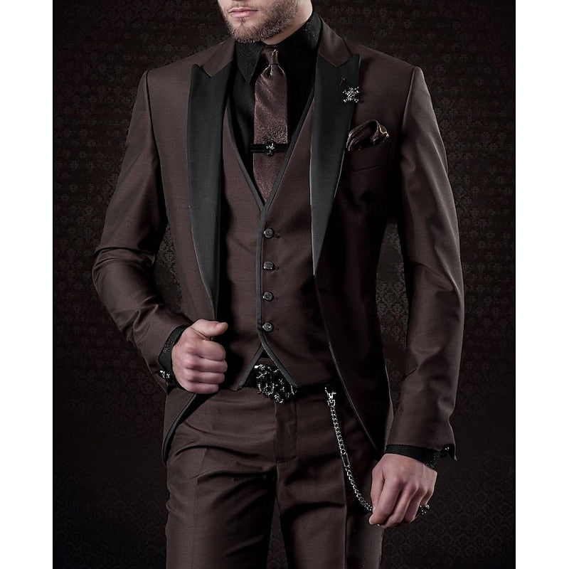 Oliver Men's Linen Three Piece Suit Set Blazer Vest Trousers Burgundy Formal Attire For Weddings
