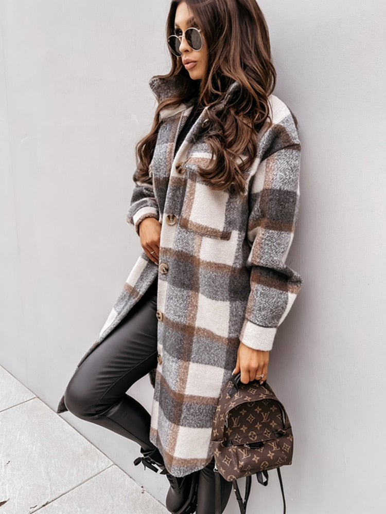 Women's Checked Shirt Coat | Long