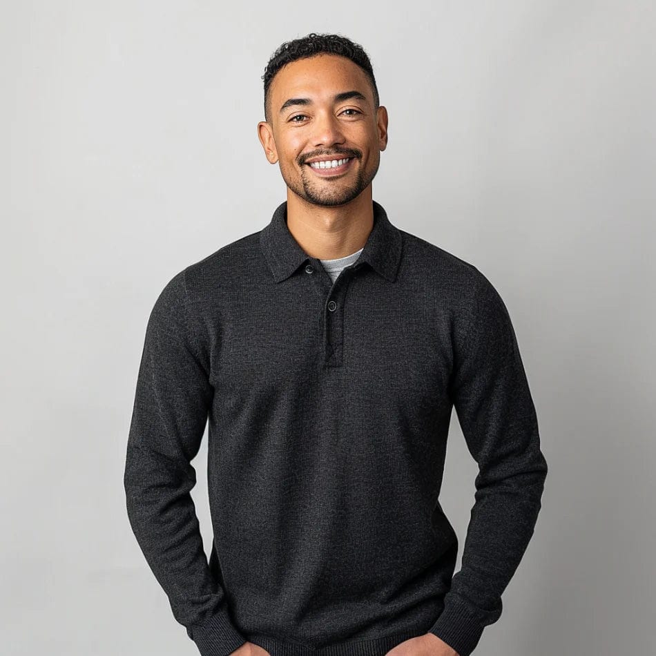 Men Polo Knit Sweater Long Sleeve Classic Collar With Soft Warmth For Everyday Style