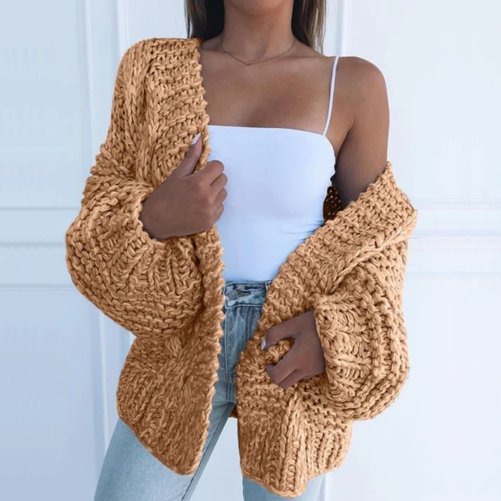 Women's Knit Cardigan - Chunky Knit - Open Front - Relaxed Fit - Long Sleeve