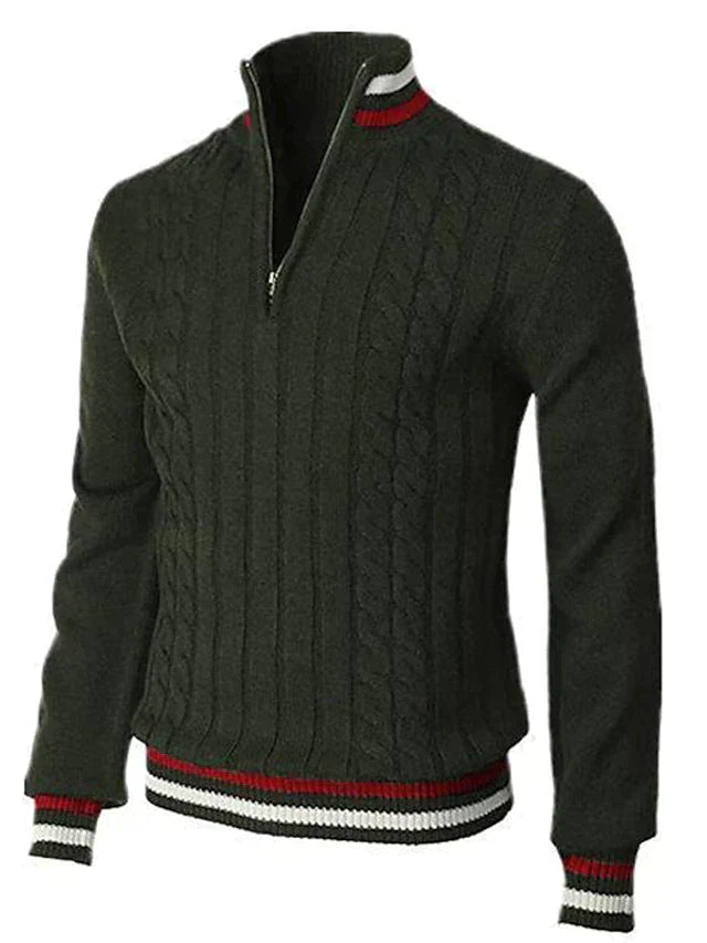 Men's Cable Knit Half Zip Sweater With Ribbed Edges For A Comfortable Casual Fit In Fall
