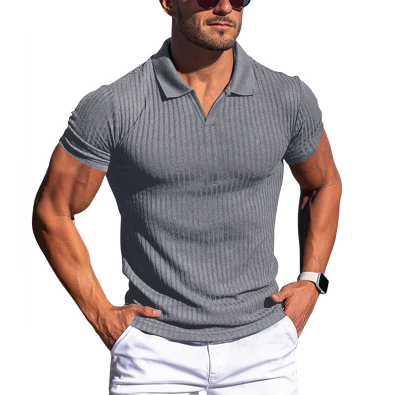 Mens Polo Shirt Knit Slim Fit Ribbed Texture Short Sleeve Premium By TrendAura Everyday Wear