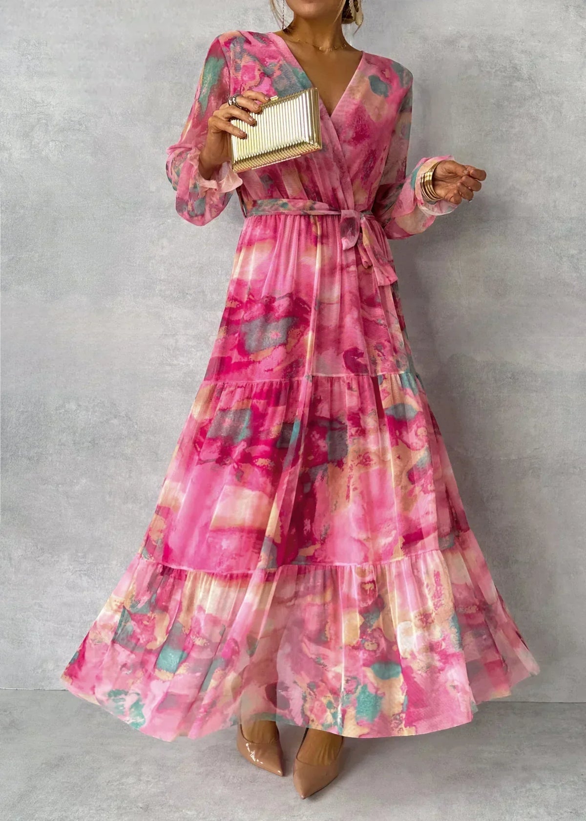 Beatrix Pink Beatrix | Elegant Pink Floral Maxi Dress with Long Sleeves for Women ...