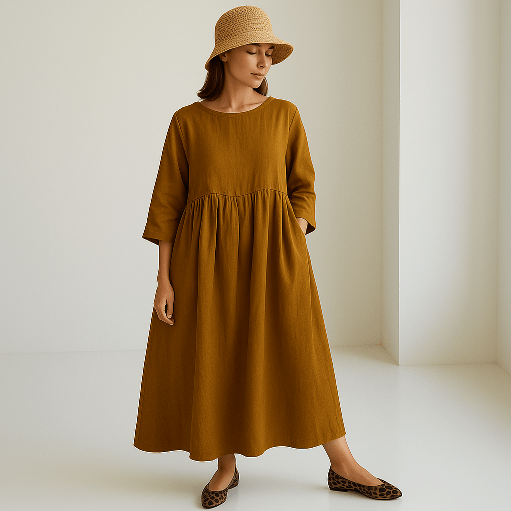 Long Linen Maxi Dress For Women Breathable Comfort With Loose Cut And Delicate Pleats Minimalist Elegance