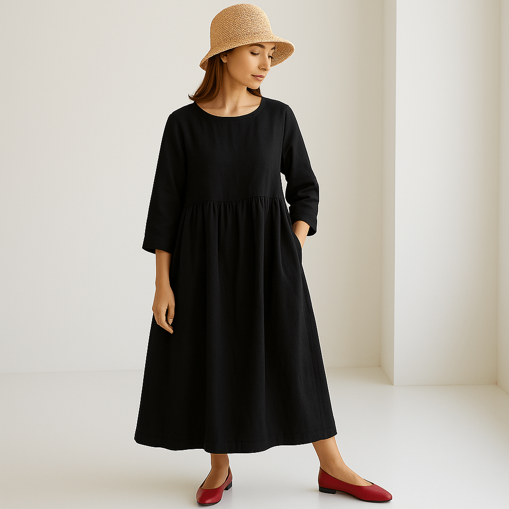 Long Linen Maxi Dress For Women Breathable Comfort With Loose Cut And Delicate Pleats Minimalist Elegance