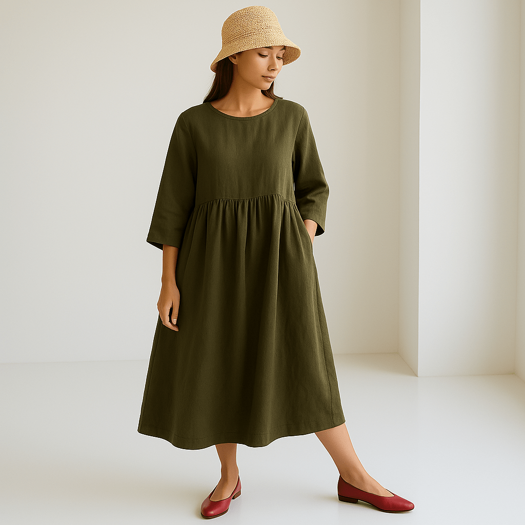 Long Linen Maxi Dress For Women Breathable Comfort With Loose Cut And Delicate Pleats Minimalist Elegance