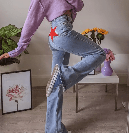 Original Starry Baggy Jeans High Waist Streetwear For Trendsetters Bold Wide Cut Denim Comfort