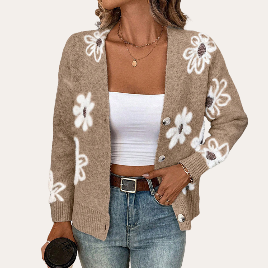 Monica Floral Knit Cardigan For Women With Cozy Comfort Flattering Fit And Trendy Floral Design