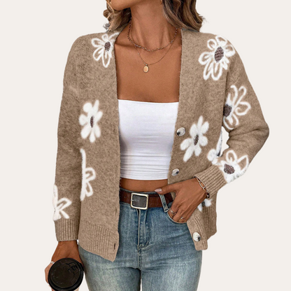 Monica Floral Knit Cardigan For Women With Cozy Comfort Flattering Fit And Trendy Floral Design