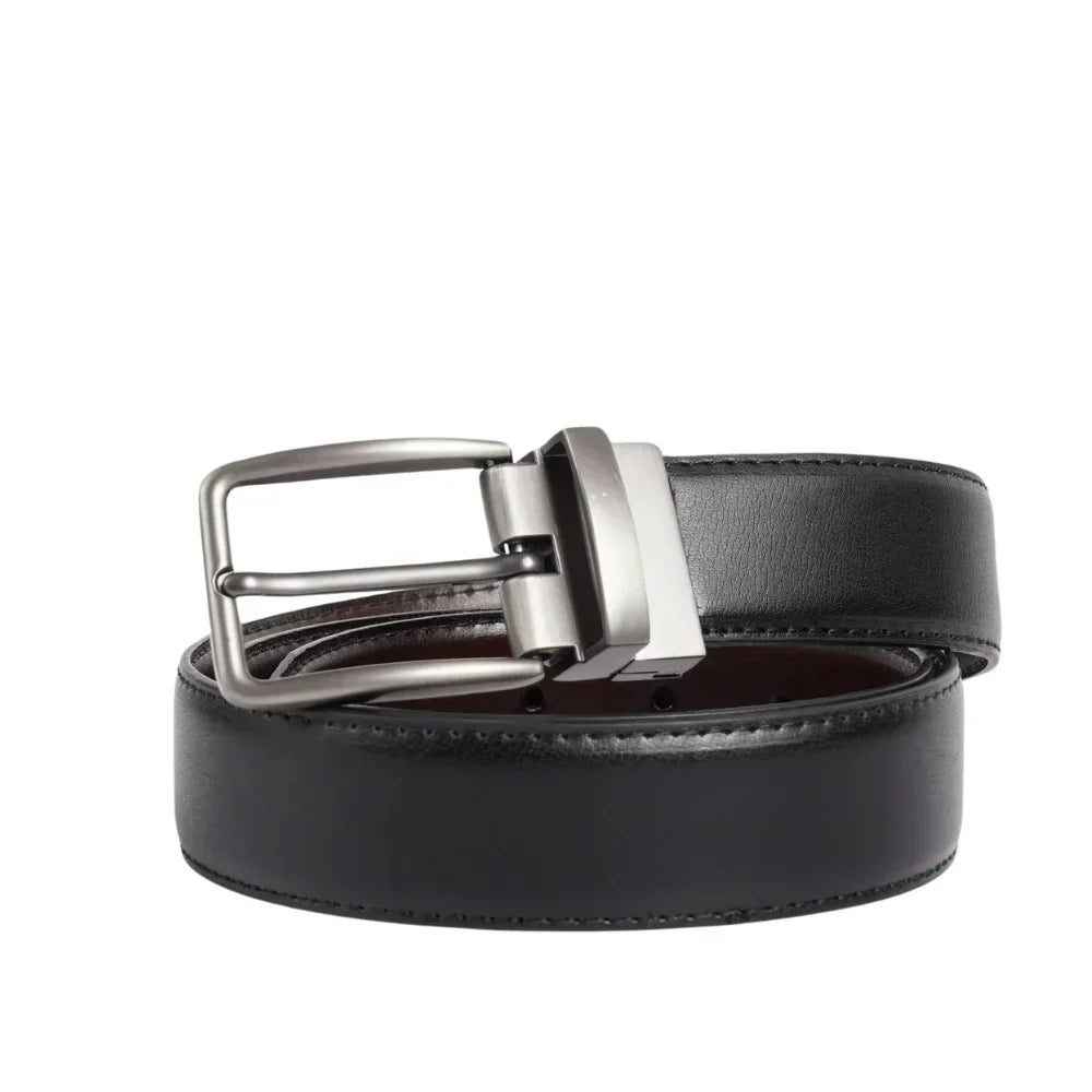 Mens Black Leather Buckle Belt - TrendAura