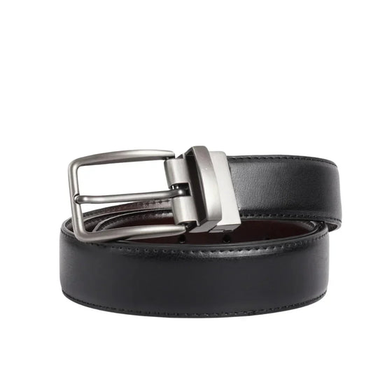 Mens Black Leather Buckle Belt - TrendAura