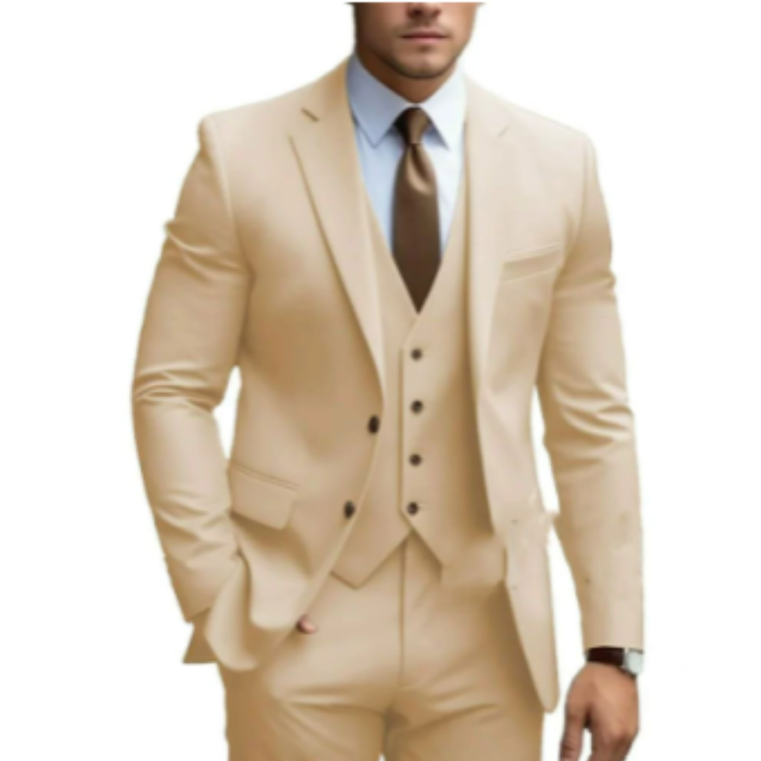 Leon Mens Three Piece Suit With Two Button Jacket Modern Elegant And Versatile For Weddings And Business