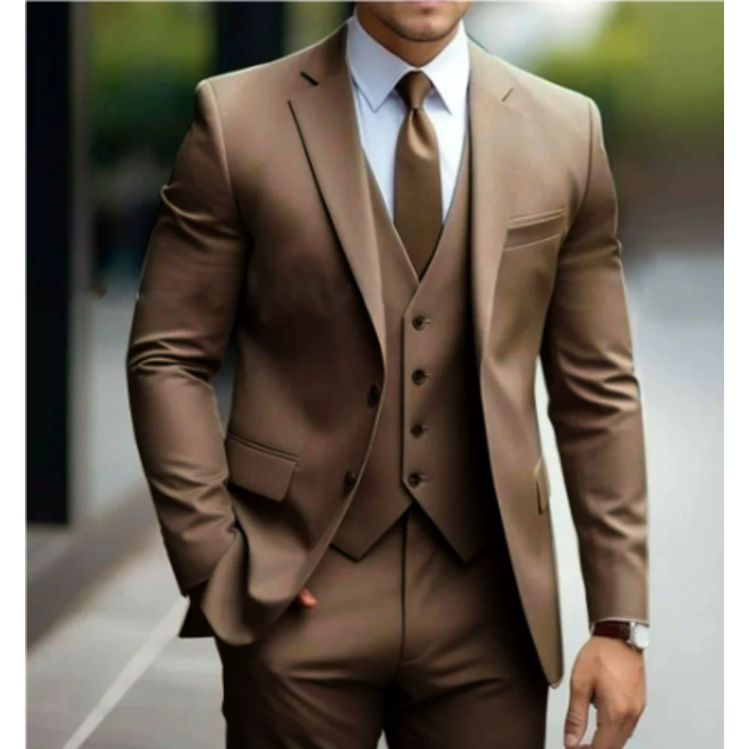 Leon Mens Three Piece Suit With Two Button Jacket Modern Elegant And Versatile For Weddings And Business