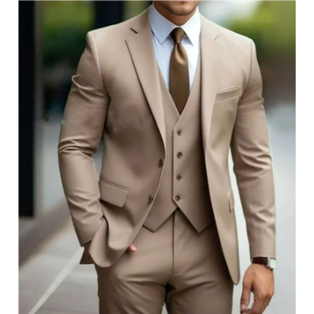 Leon Mens Three Piece Suit With Two Button Jacket Modern Elegant And Versatile For Weddings And Business