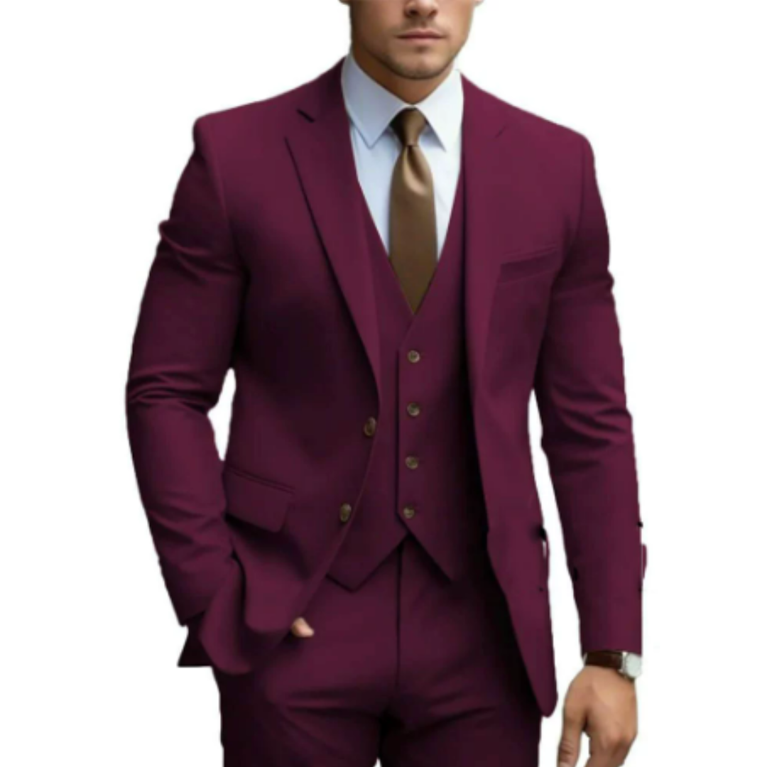 Leon Mens Three Piece Suit With Two Button Jacket Modern Elegant And Versatile For Weddings And Business