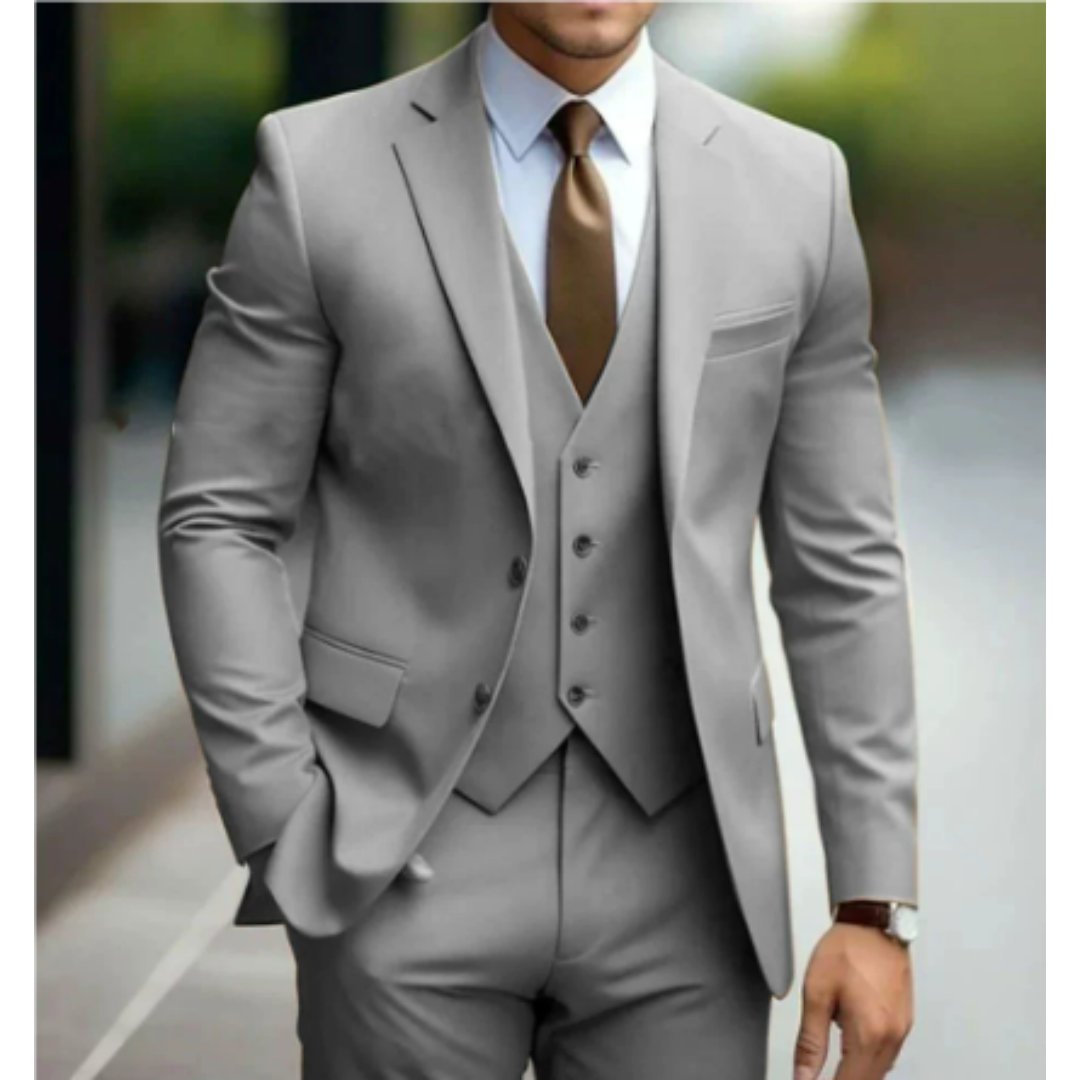 Leon Mens Three Piece Suit With Two Button Jacket Modern Elegant And Versatile For Weddings And Business