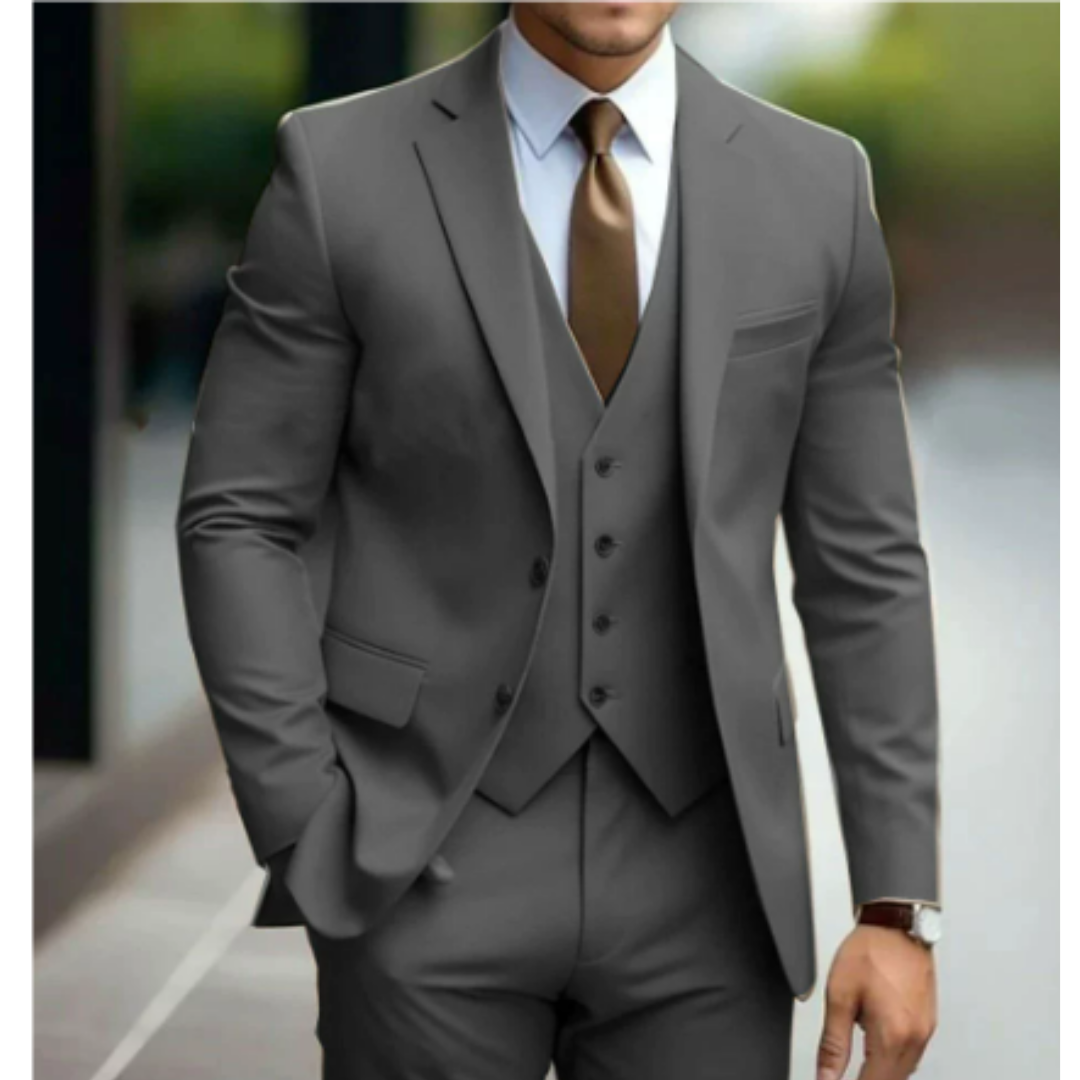 Leon Mens Three Piece Suit With Two Button Jacket Modern Elegant And Versatile For Weddings And Business