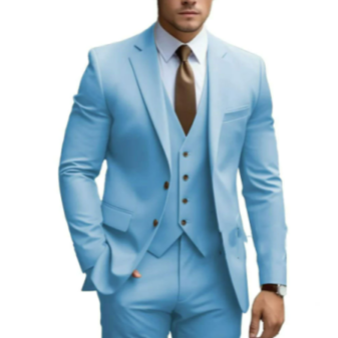 Leon Mens Three Piece Suit With Two Button Jacket Modern Elegant And Versatile For Weddings And Business