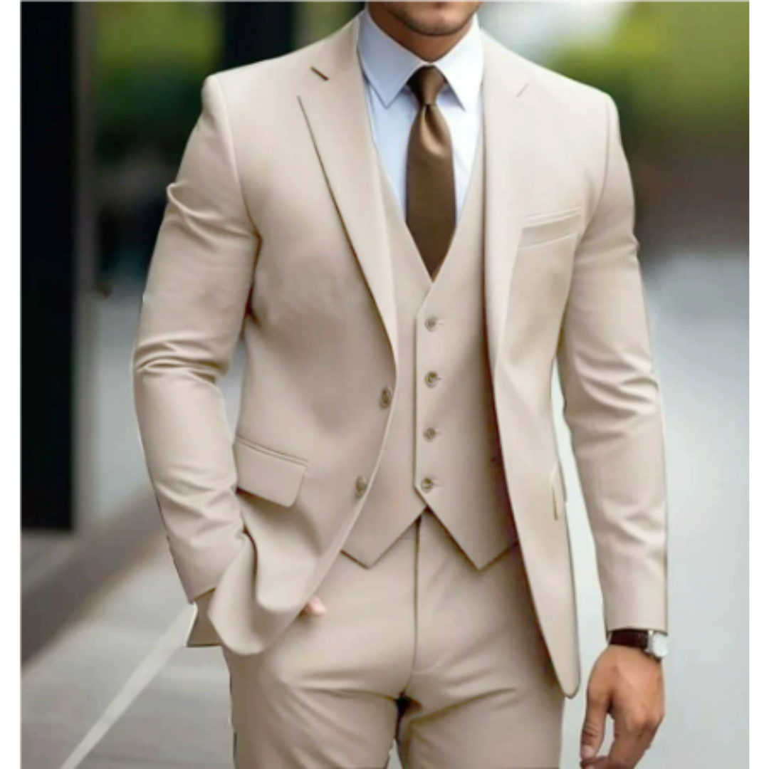 Leon Mens Three Piece Suit With Two Button Jacket Modern Elegant And Versatile For Weddings And Business