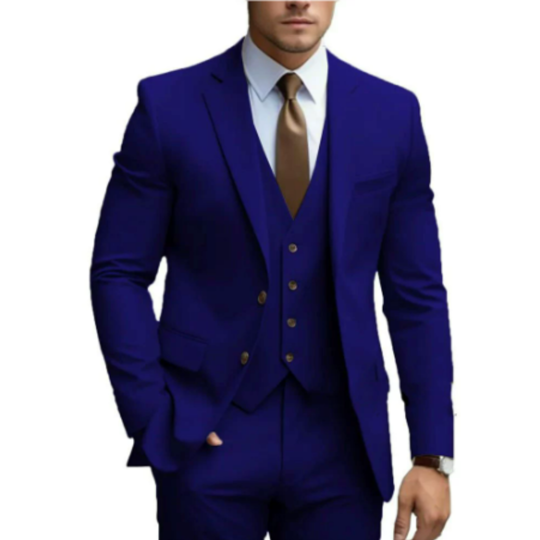Leon Mens Three Piece Suit With Two Button Jacket Modern Elegant And Versatile For Weddings And Business