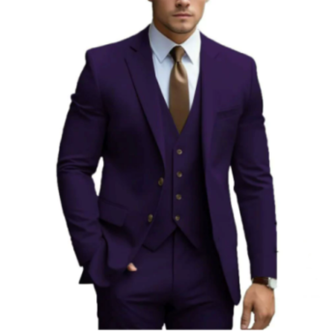 Leon Mens Three Piece Suit With Two Button Jacket Modern Elegant And Versatile For Weddings And Business