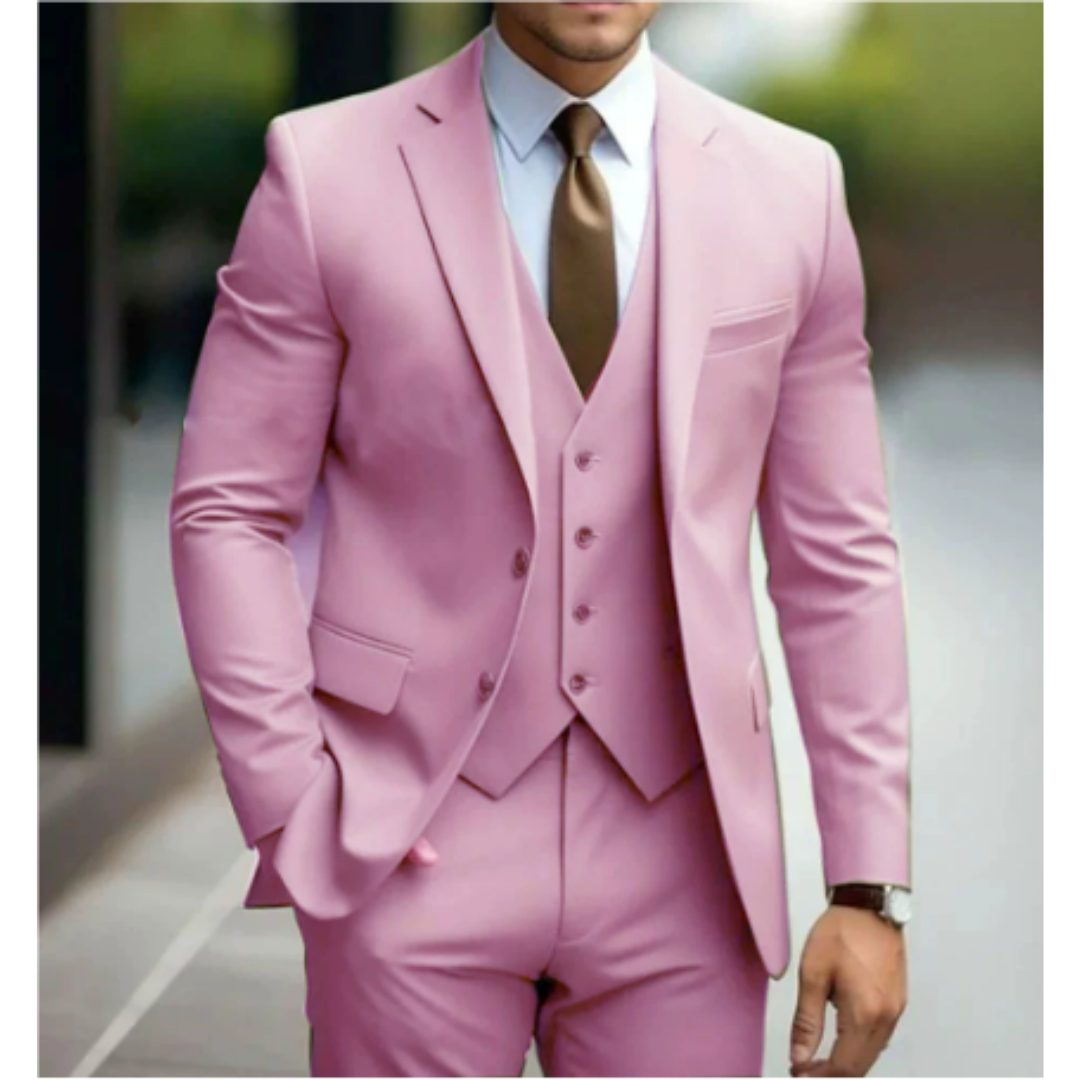 Leon Mens Three Piece Suit With Two Button Jacket Modern Elegant And Versatile For Weddings And Business