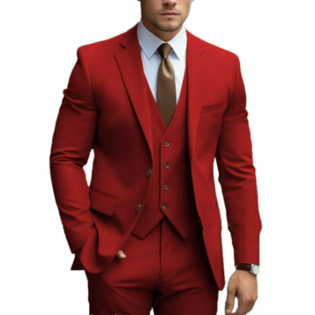 Leon Mens Three Piece Suit With Two Button Jacket Modern Elegant And Versatile For Weddings And Business