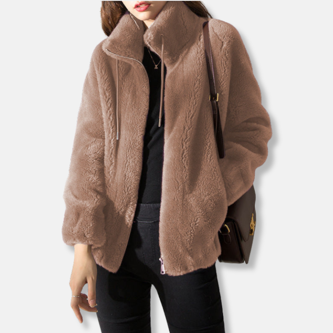 Women’s Fleece Jacket – Relaxed Fit – Stand Collar – Full Zip – Elastic Hem and Cuffs