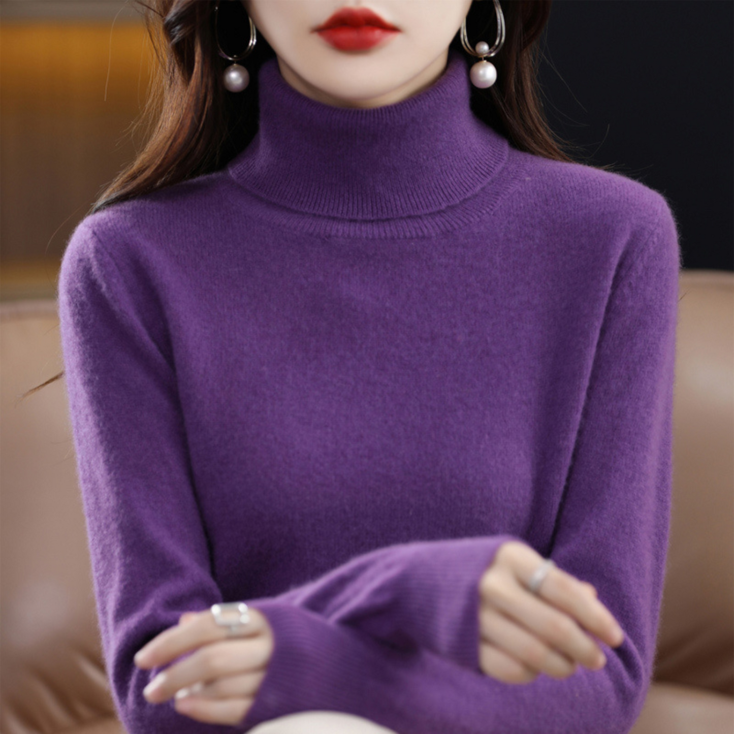 Elena Luxury Cashmere Turtleneck Sweater For Women Soft Cozy Knit All Season Elegance
