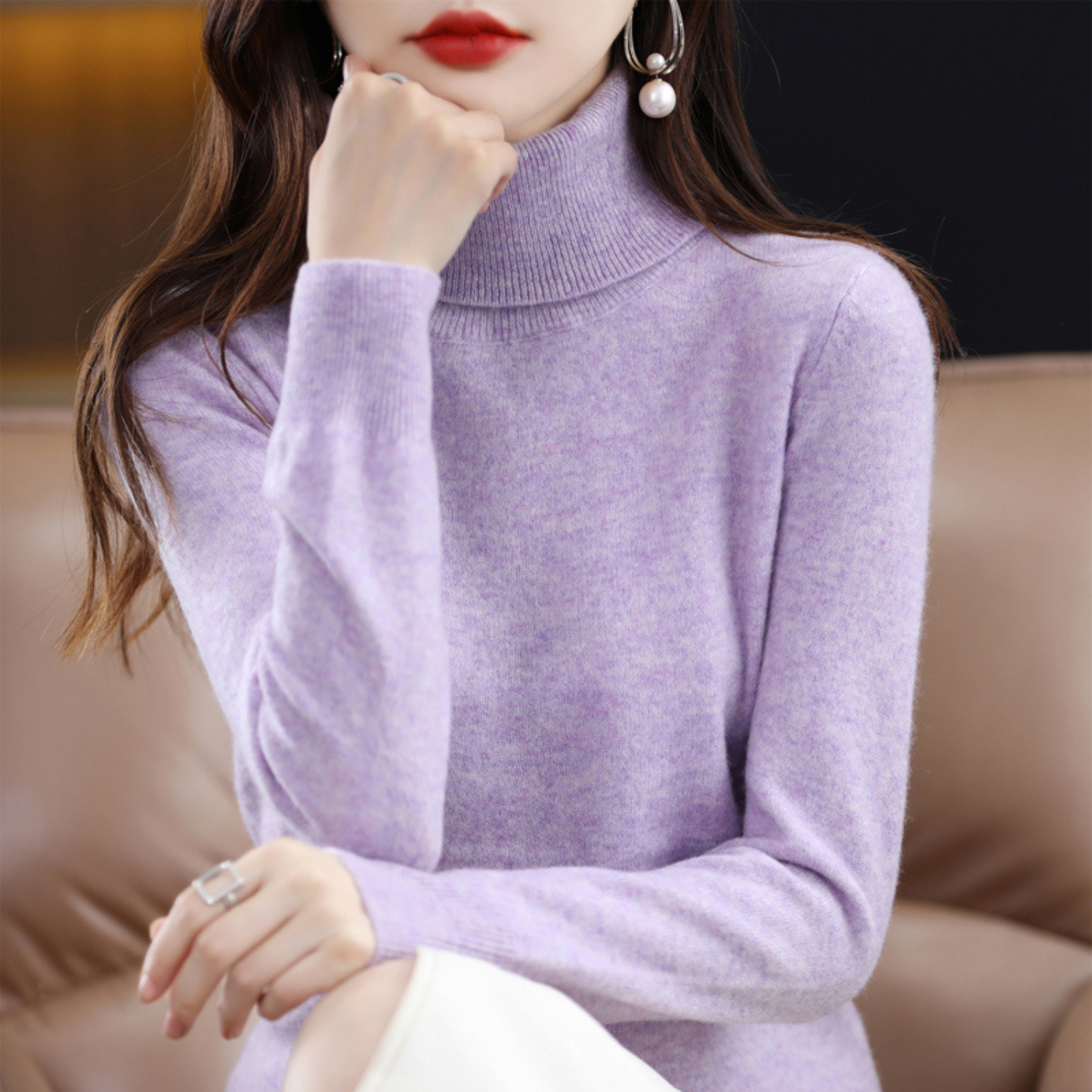 Elena Luxury Cashmere Turtleneck Sweater For Women Soft Cozy Knit All Season Elegance