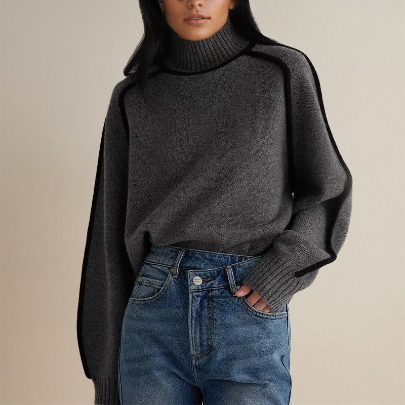 Chayenne turtleneck sweater for women | Warm sweater with color-block pattern