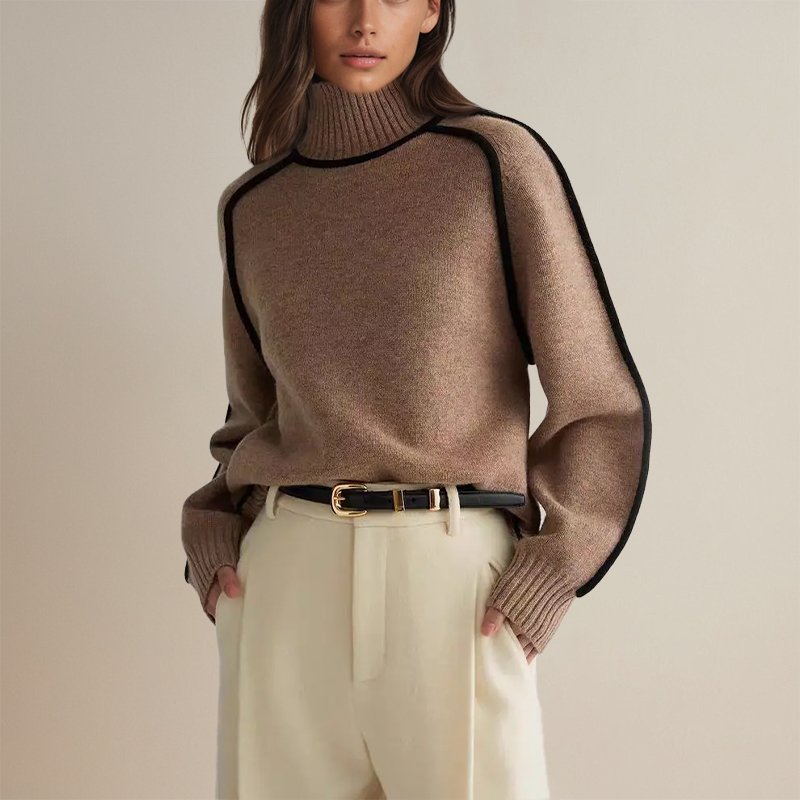 Chayenne turtleneck sweater for women | Warm sweater with color-block pattern