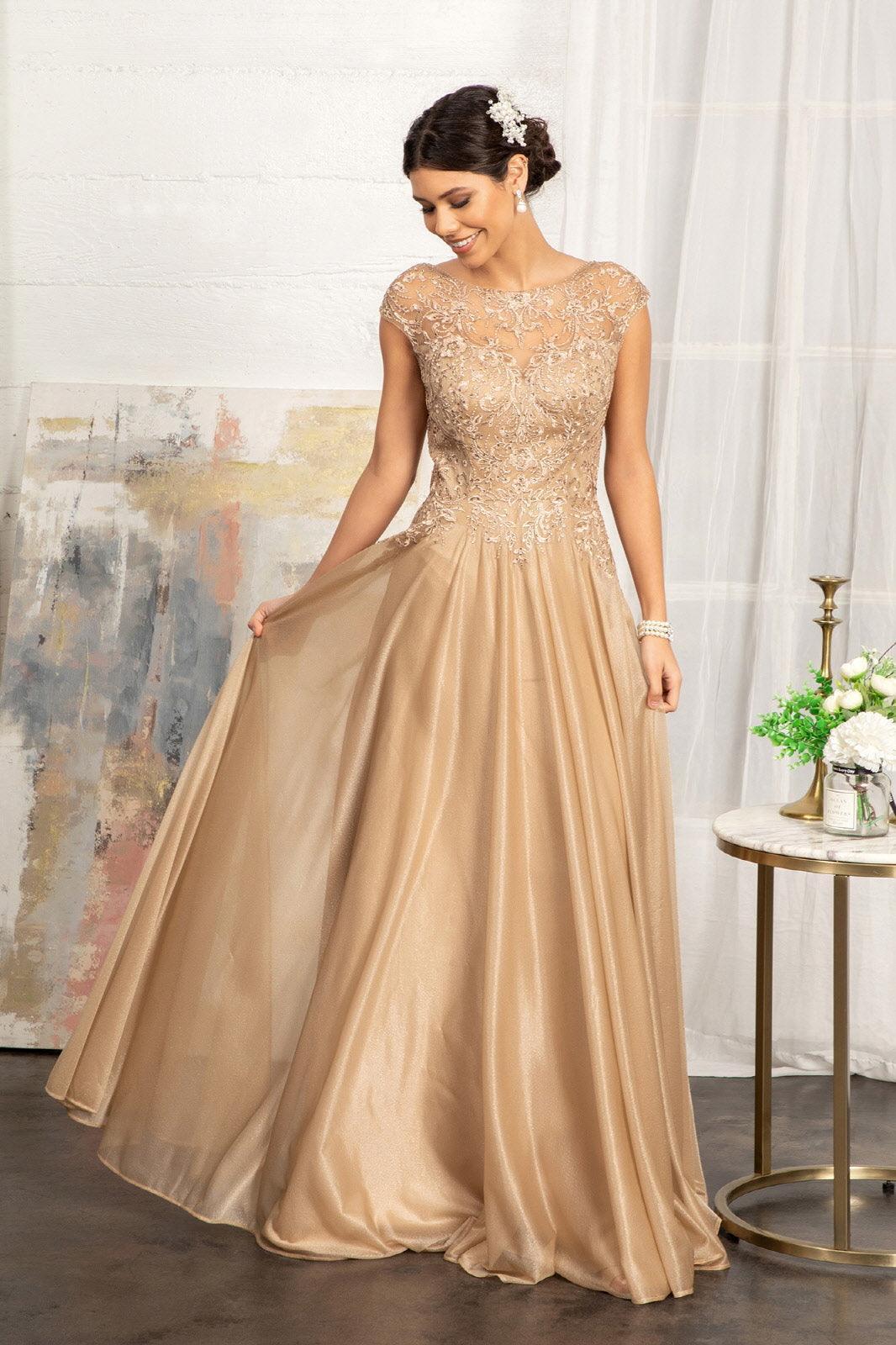 Gold 2XL Long Cap Sleeve Mother of the Bride Dress Sale - TrendAura