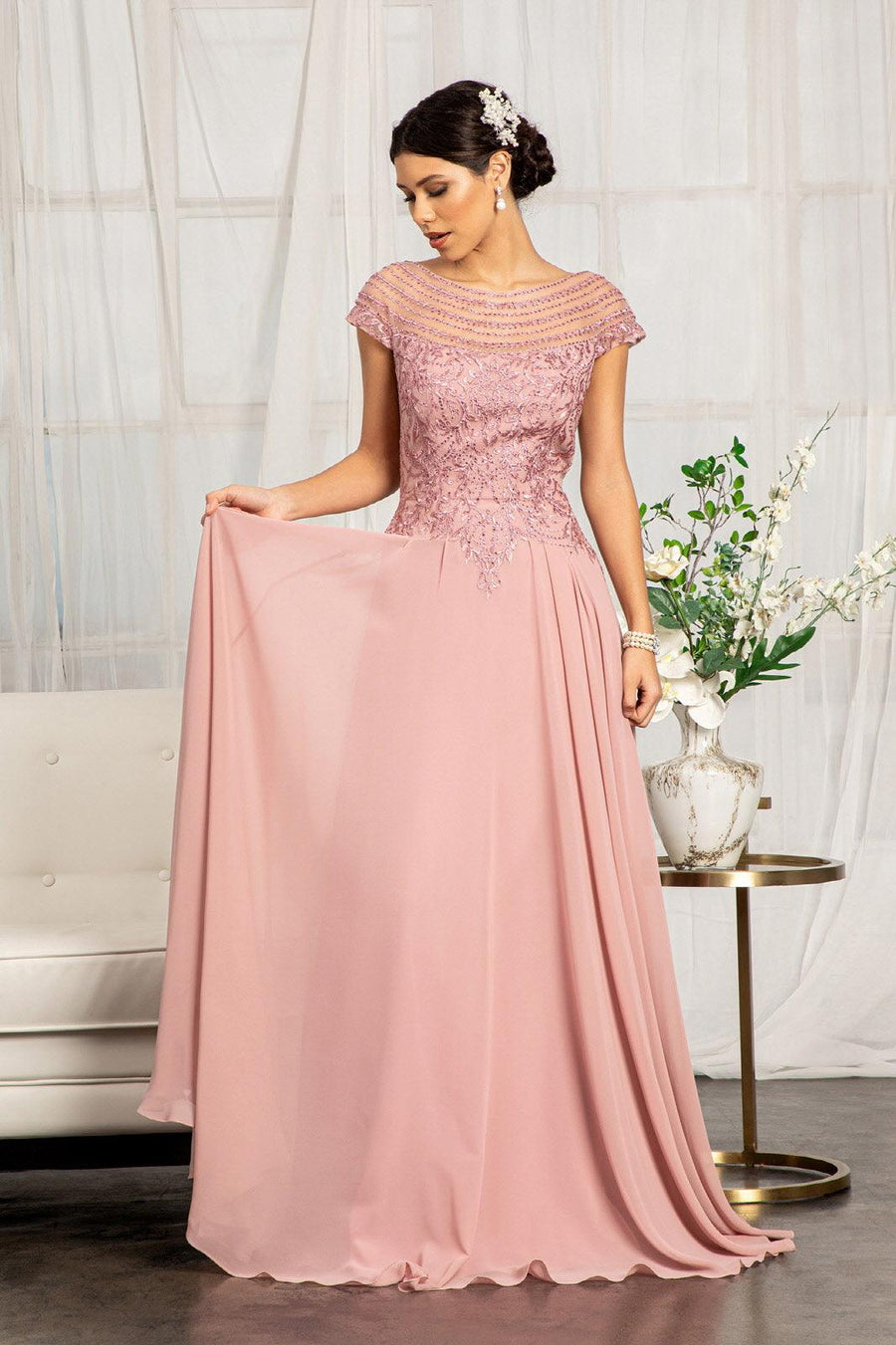 Dusty Rose L Long Formal Chiffon Mother of the Bride Dress Sale - TrendAura