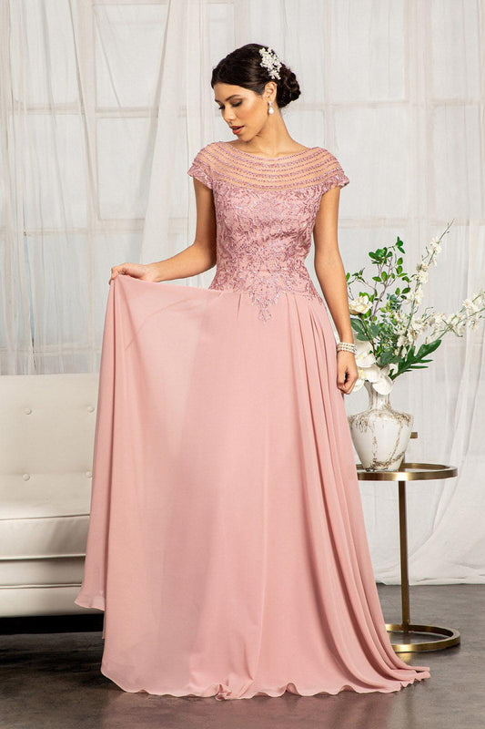 Dusty Rose L Long Formal Chiffon Mother of the Bride Dress Sale - TrendAura