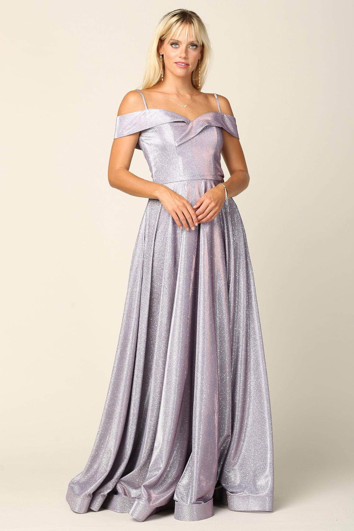Long Formal Off Shoulder Glitter Ball Gown