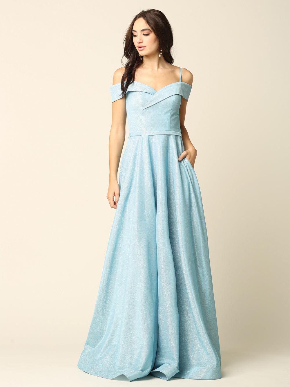 Long Formal Off Shoulder Glitter Ball Gown