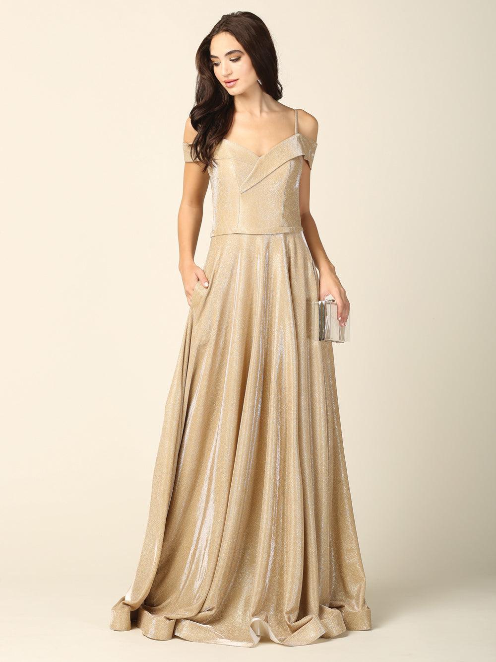 Long Formal Off Shoulder Glitter Ball Gown
