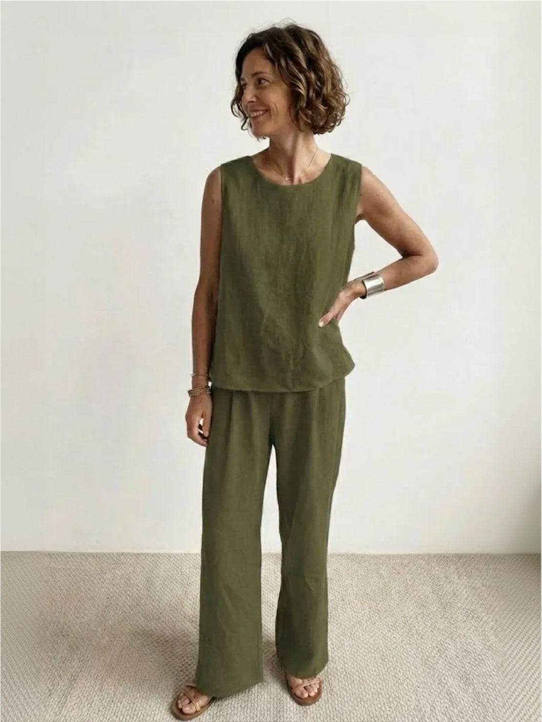 Women's Sleeveless Tank Top with Matching Wide-Leg Trousers - TrendAura