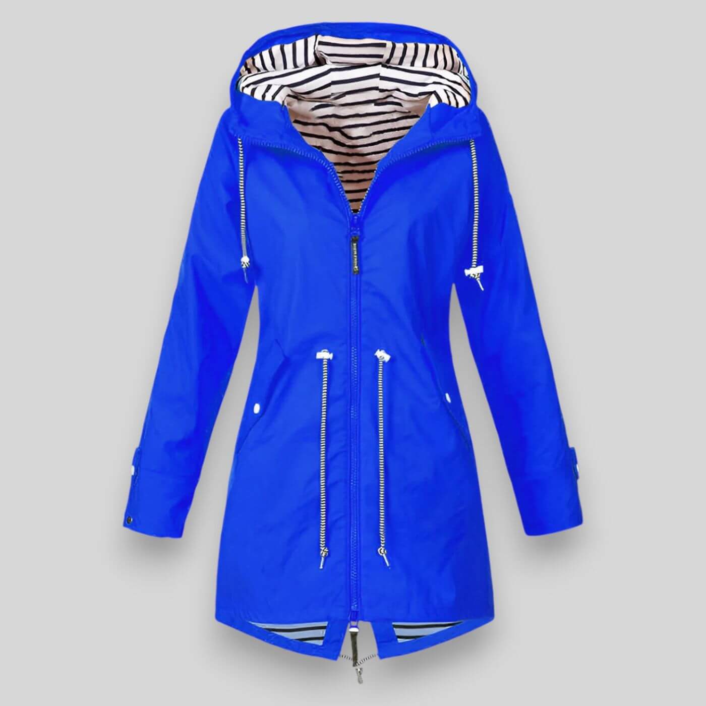 Women's Waterproof Rain Jacket with Drawcord Waist and Hooded Zip