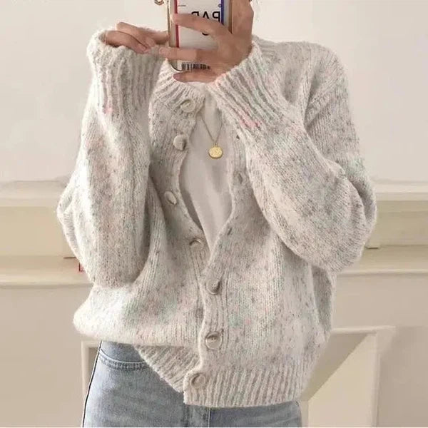 Ivory Long Sleeve Cardigan For Women Cozy Soft Knit With Relaxed Open Fit And Button Detail