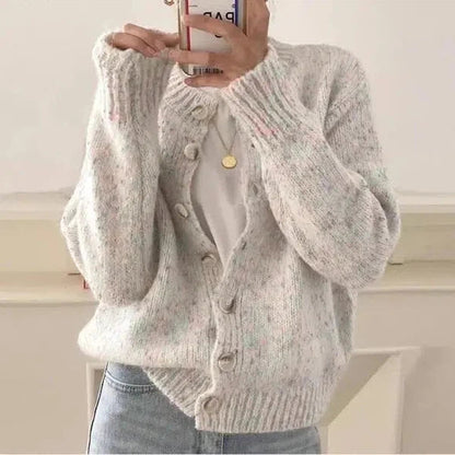 Ivory Long Sleeve Cardigan For Women Cozy Soft Knit With Relaxed Open Fit And Button Detail
