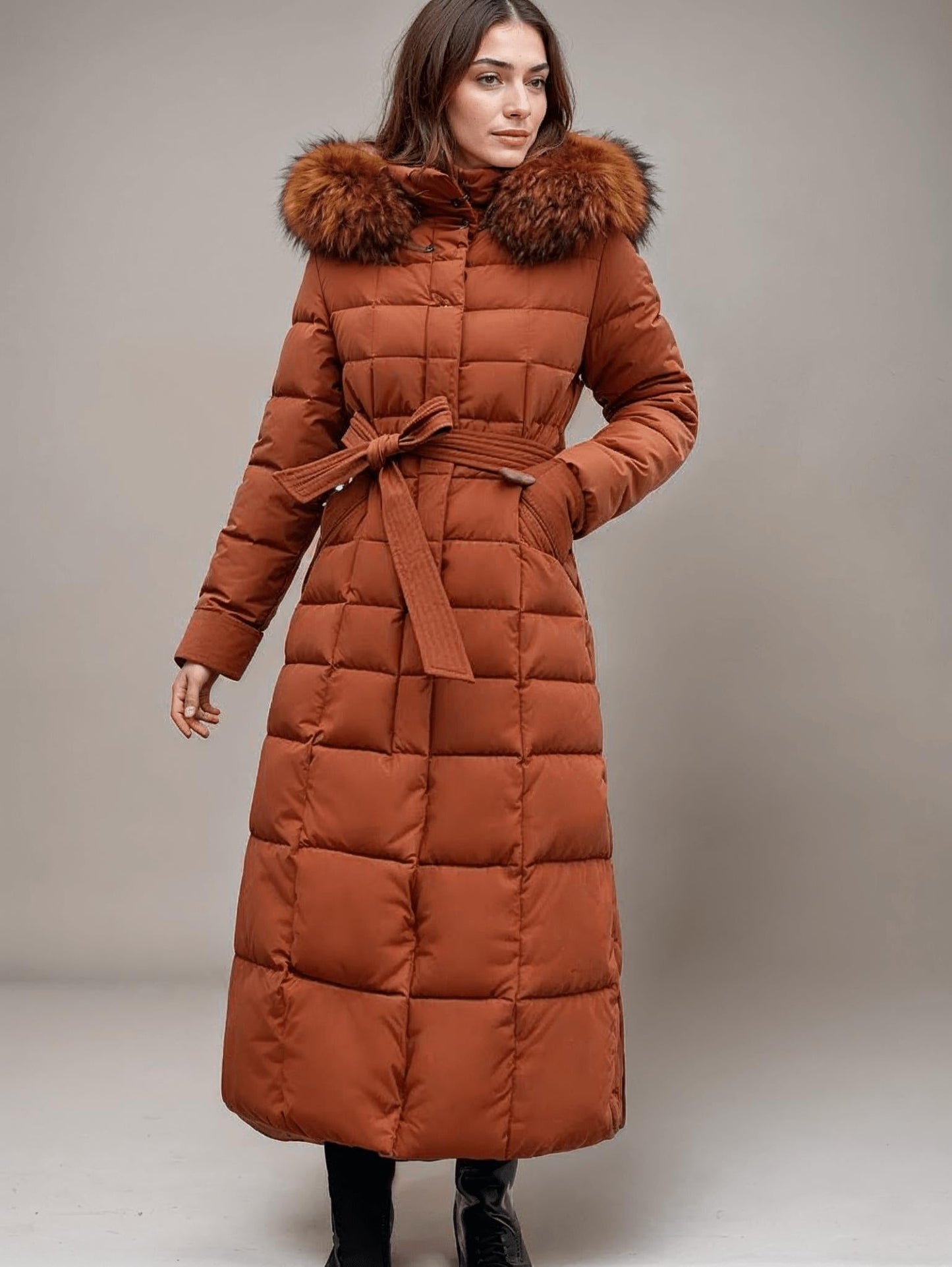 Women's Winter Long Puffer Jacket | Hood with Belt